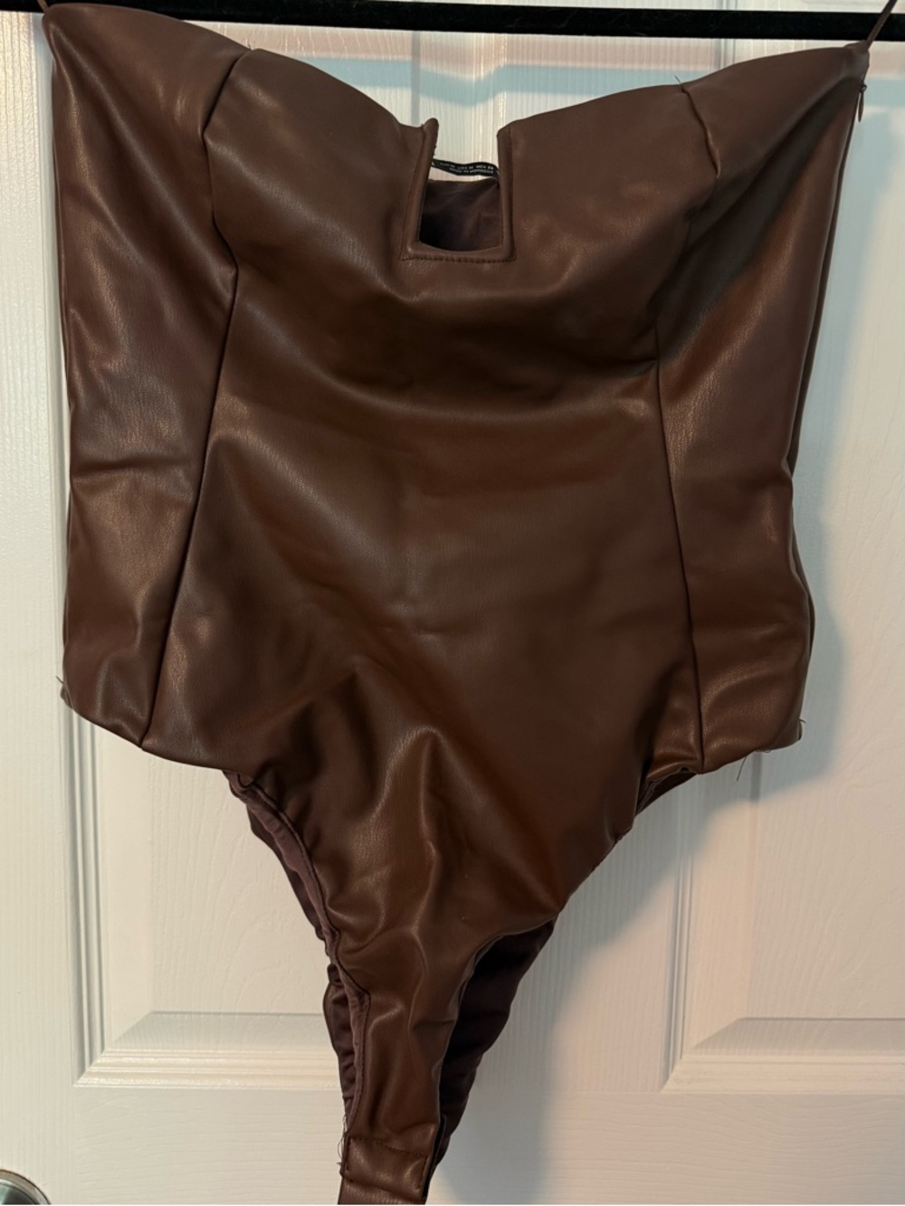 ZARA chocolate brown faux leather bodysuit M